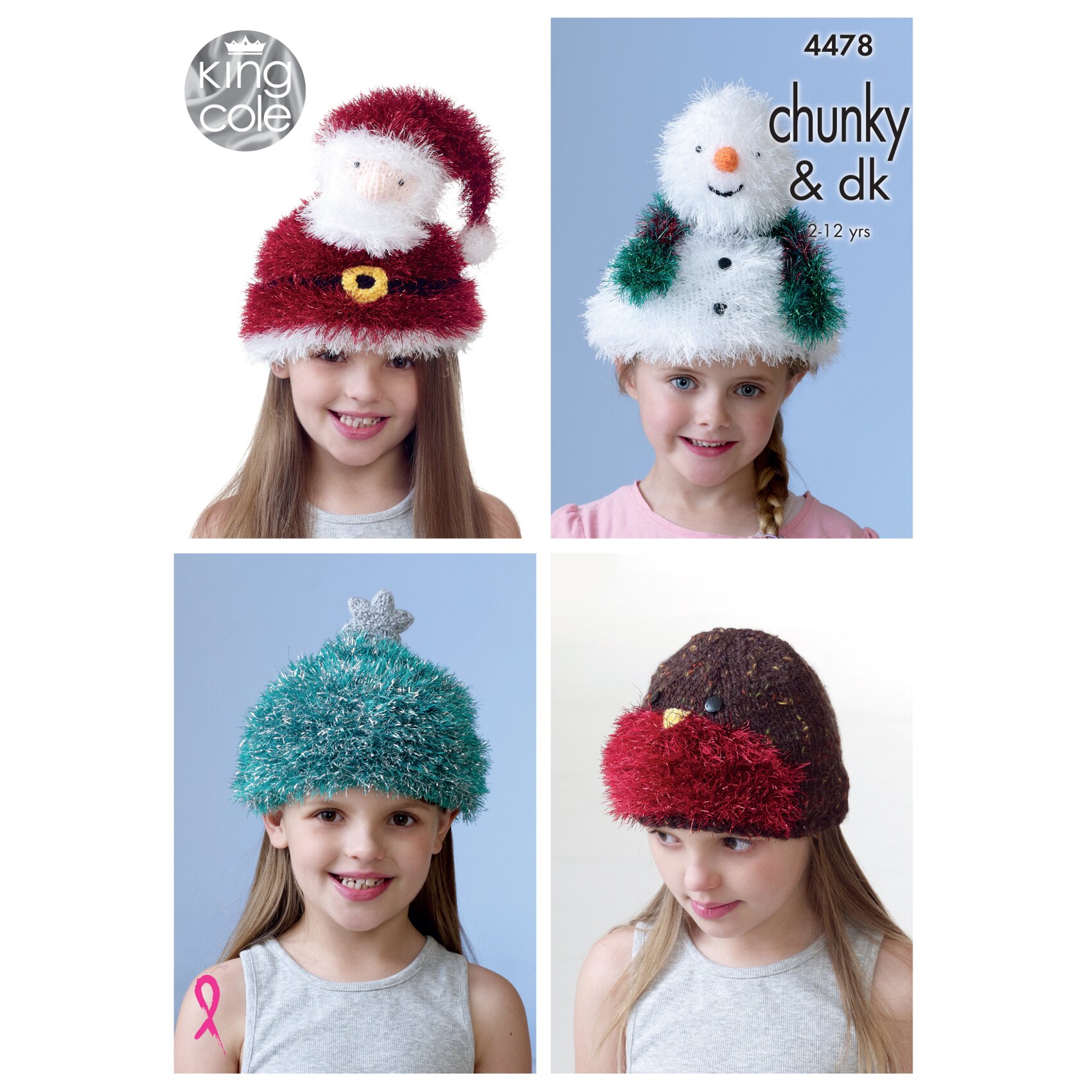 King Cole 4478 DK Chunky Knitting Pattern Childrens Christmas Hat